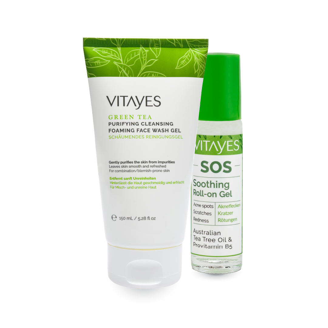 Tea Tree & Green Tea Care Set: SOS Anti-Acne Serum and Clarifying Facial Wash